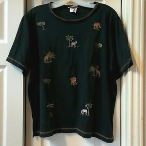 Bon Worth Black animal embroidered top Size M